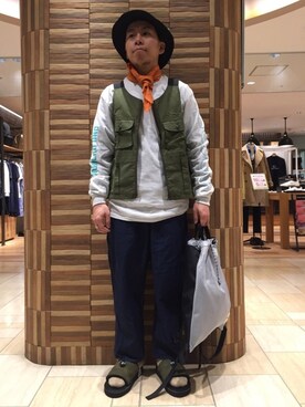「MANASTASH（マナスタッシュ）のアイテム（ベスト）」を使った、funatoさん（メンズ・166cm）の春コーディネート