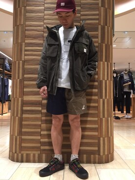 「BURLAP OUTFITTER（バーラップアウトフィッター）のアイテム（マウンテンパーカー）」を使った、funatoさん（メンズ・166cm）の春コーディネート