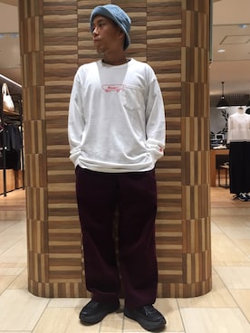 「BEAVER ORIGINAL（ビーバーオリジナル）のアイテム（帽子）」を使った、funatoさん（メンズ・166cm）の夏コーディネート