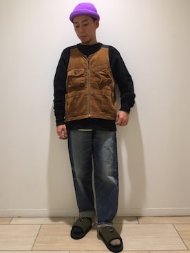 「MANASTASH（マナスタッシュ）のアイテム（ベスト）」を使った、funatoさん（メンズ・166cm）の秋コーディネート