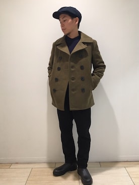 「schott（ショット）のアイテム（ピーコート）」を使った、funatoさん（メンズ・166cm）の秋コーディネート