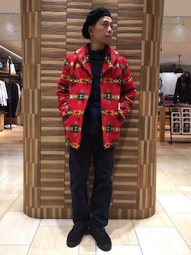 「MANASTASH」｜「アイテム（ハンチング/ベレー帽）」を使った、funatoさん（メンズ・166cm）の冬コーディネート