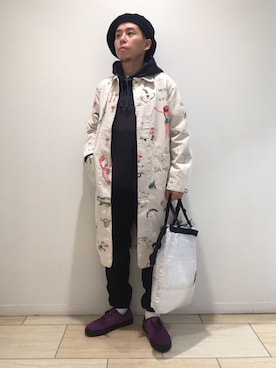 「BEAVER名古屋」｜「アイテム（ステンカラーコート）」を使った、funatoさん（メンズ・166cm）の冬コーディネート