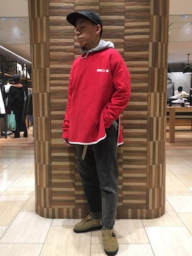 「dbsw（ドリンクビールセイブウォーター）のアイテム（スウェット）」を使った、funatoさん（メンズ・166cm）の冬コーディネート