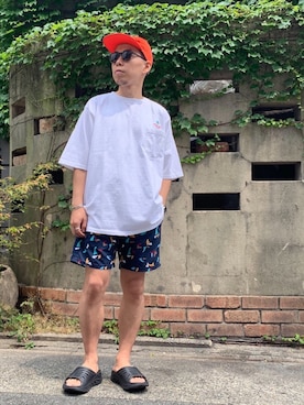 「HOKA（ホカ）のHOKA ONE ONE/ホカ オネオネ　ORA RECOVERY SLIDE（サンダル）」を使った、funatoさん（メンズ・166cm）の夏コーディネート