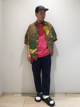 「レーヨンシャツ」｜「アイテム（キャップ）」を使った、funatoさん（メンズ・166cm）の春コーディネート