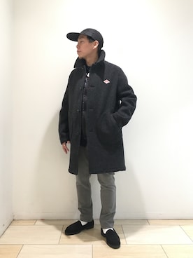 「BEAVER名古屋」｜「アイテム（ステンカラーコート）」を使った、funatoさん（メンズ・166cm）の秋コーディネート