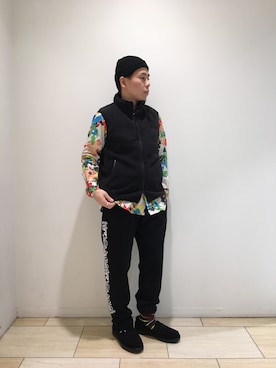 「MANASTASH（マナスタッシュ）のアイテム（ベスト）」を使った、funatoさん（メンズ・166cm）の冬コーディネート