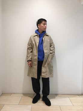 「BEAVER名古屋」｜「アイテム（ステンカラーコート）」を使った、funatoさん（メンズ・166cm）の冬コーディネート