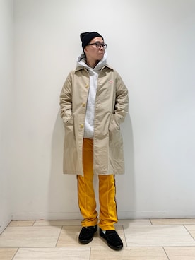 「BEAVER名古屋」｜「アイテム（ステンカラーコート）」を使った、funatoさん（メンズ・166cm）の冬コーディネート