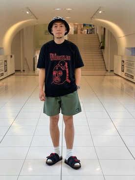 「WILD THINGS（ワイルドシングス）のアイテム（帽子）」を使った、funatoさん（メンズ・166cm）の夏コーディネート