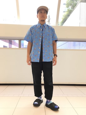 「HOKA（ホカ）のHOKA ONE ONE/ホカ オネオネ　ORA RECOVERY SLIDE（サンダル）」を使った、funatoさん（メンズ・166cm）の夏コーディネート