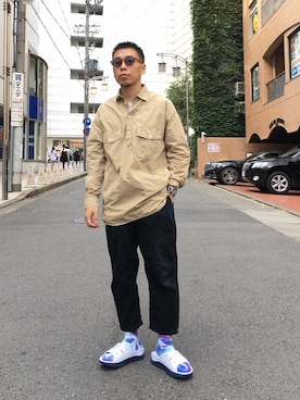 「and wander（アンドワンダー）のアイテム（トップス）」を使った、funatoさん（メンズ・166cm）の夏コーディネート