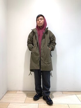 「MANASTASH（マナスタッシュ）のアイテム（ステンカラーコート）」を使った、funatoさん（メンズ・166cm）の秋コーディネート