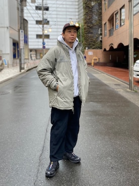 「アイテム（ダウンジャケット/コート）」を使った、funatoさん（メンズ・166cm）の秋コーディネート