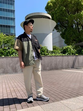 「meanswhile（ミーンズワイル）のアイテム（帽子）」を使った、funatoさん（メンズ・166cm）の春コーディネート