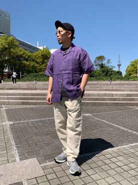 「meanswhile（ミーンズワイル）のアイテム（帽子）」を使った、funatoさん（メンズ・166cm）の春コーディネート