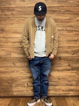 ISOPさんの「【Champion/チャンピオン×FREAK’S STORE】 -2015FW- 別注リバースウィーブ クルーネックスウェットシャツ」を使ったコーディネート