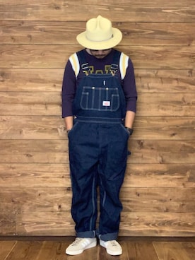 「ペーパーハット」｜「アイテム（オールインワン・サロペット）」を使った、ISOPさん（メンズ・170cm）の夏コーディネート