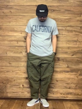 「アイテム（スリッポン、ブルー系）」を使った、ISOPさん（メンズ・170cm）の夏コーディネート