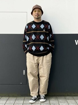 「FRED PERRY（フレッドペリー）のアイテム（ニット/セーター）」を使った、BEAMSさん（メンズ・169cm）の秋コーディネート
