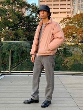 「アイテム（ダウンジャケット/コート、レッド系）」を使った、BEAMSさん（メンズ・178cm）の冬コーディネート