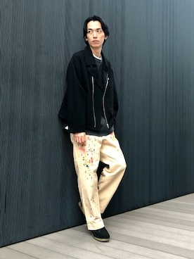 「BEAMS（ビームス）のアイテム（ライダースジャケット）」を使った、BEAMSさん（メンズ・182cm）の冬コーディネート