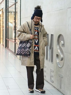 「BEAMS（ビームス）のアイテム（モッズコート）」を使った、BEAMSさん（メンズ・183cm）の冬コーディネート
