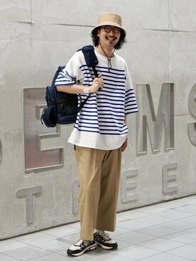 「アイテム（デニムパンツ、ブラウン系）」を使った、BEAMSさん（メンズ・183cm）の春コーディネート