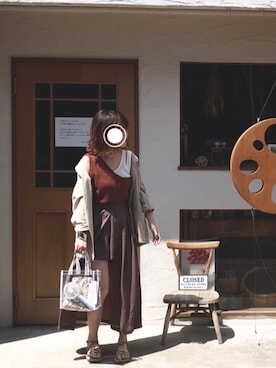 「カフェ巡り」｜「アイテム（セットアップ）」を使った、ぼぶさん（レディース・153cm）の夏コーディネート