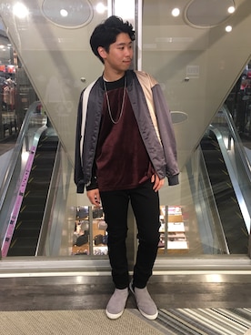 「tk.TAKEO KIKUCHI（ティーケータケオキクチ）のアイテム（MA-1）」を使った、新宿ルミネエストtkさん（メンズ・171cm）の秋コーディネート