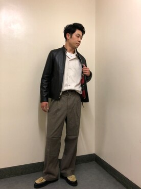 「tk.TAKEO KIKUCHI」｜「アイテム（ライダースジャケット）」を使った、新宿ルミネエストtkさん（メンズ・178cm）の秋コーディネート