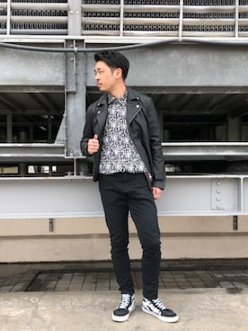 「tk.TAKEO KIKUCHI（ティーケータケオキクチ）のアイテム（ライダースジャケット）」を使った、新宿ルミネエストtkさん（メンズ・178cm）の春コーディネート