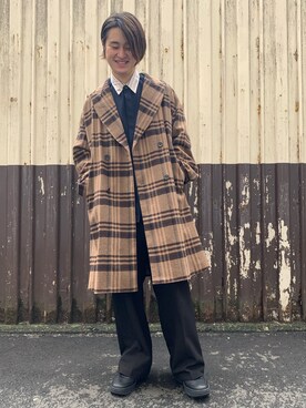 「tk.TAKEO KIKUCHI」｜「アイテム（チェスターコート）」を使った、新宿ルミネエストtkさん（メンズ・171cm）の秋コーディネート