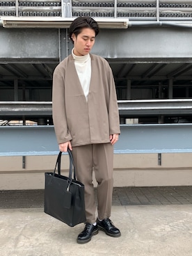 「tk.TAKEO KIKUCHI（ティーケータケオキクチ）のアイテム（ノーカラージャケット）」を使った、新宿ルミネエストtkさん（メンズ・171cm）の冬コーディネート