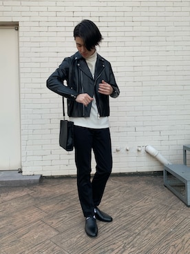 「tk.TAKEO KIKUCHI」｜「アイテム（ライダースジャケット）」を使った、新宿ルミネエストtkさん（メンズ・171cm）の冬コーディネート