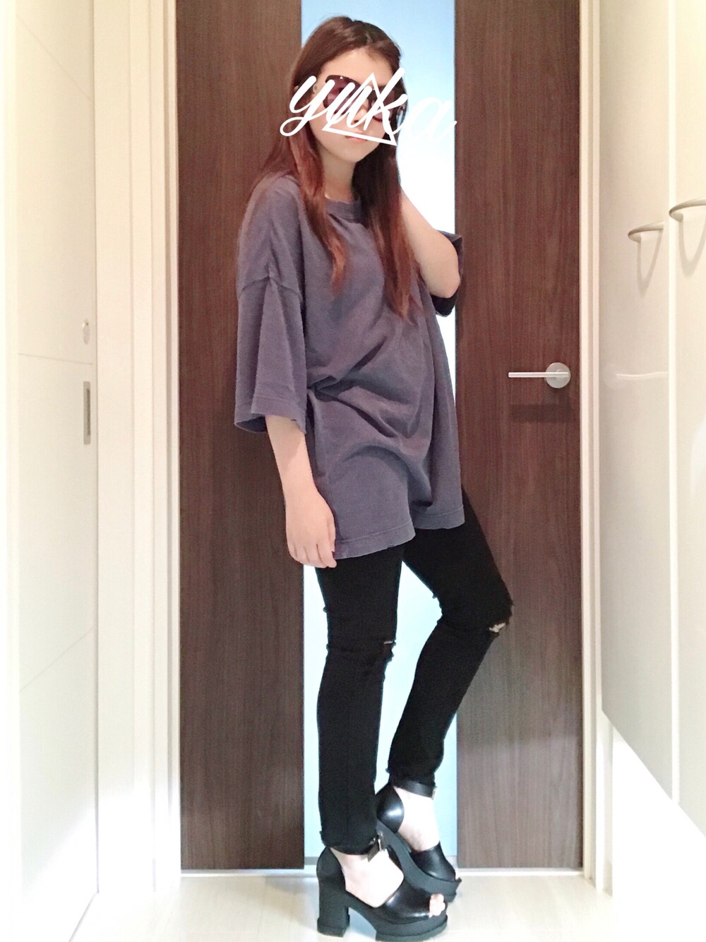 「JEANASiS、UNIQLO、ビックT、ダメージ、夏セールで買いました」｜「JEANASISのダメージBIGTEE/757709（Tシャツ/カットソー、ブルー系）」を使った、YukAさん（レディース・156cm）の夏コーディネートの1枚目の写真
