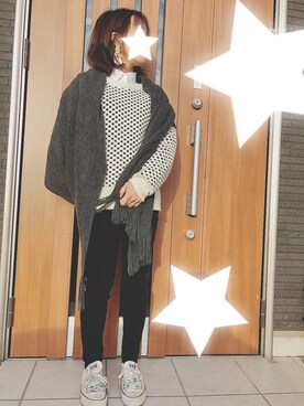 「H&M（エイチ・アンド・エム）のアイテム（ピアス（両耳用）、ホワイト系）」を使った、mii♡ さん（レディース・149cm）の冬コーディネート
