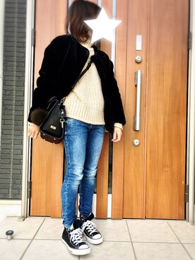 「H&M（エイチ・アンド・エム）のアイテム（ピアス（両耳用）、ホワイト系）」を使った、mii♡ さん（レディース・149cm）の冬コーディネート