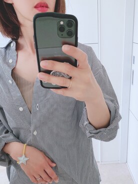 mii♡ さんの「WOMEN エクストラファインコットンオーバーサイズストライプシャツ（長袖）」を使ったコーディネート