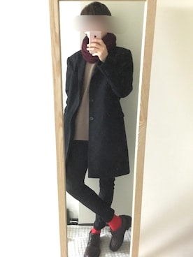 「くつした」｜「アイテム（チェスターコート）」を使った、SYUさん（メンズ・176cm）の冬コーディネート
