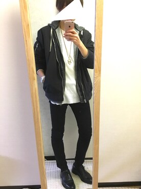 「くつした」｜「アイテム（ブルゾン）」を使った、SYUさん（メンズ・176cm）の冬コーディネート