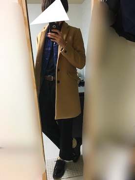「くつした」｜「アイテム（チェスターコート）」を使った、SYUさん（メンズ・176cm）の冬コーディネート