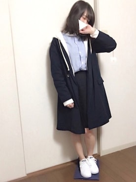 「水色」｜「アイテム（チェスターコート）」を使った、macha＊さん（レディース・159cm）の春コーディネート