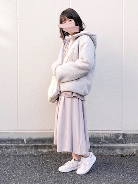 「グレージュ」｜「アイテム（シャツワンピース）」を使った、macha＊さん（レディース・159cm）の冬コーディネート