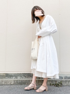 「UNIQLO（ユニクロ）のフロントボタンサーキュラースカート（ドット・丈標準76～80cm）（スカート）」を使った、macha＊さん（レディース・159cm）の夏コーディネート