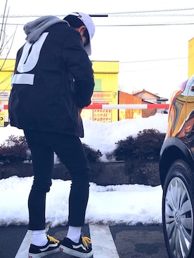 「オールドスクール」｜「アイテム（カバーオール）」を使った、なおさん（メンズ・163cm）の冬コーディネート