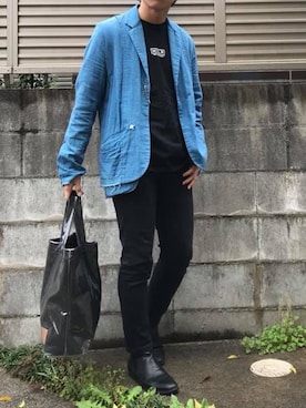 「ONE DAY KMC （ワンデイケーエムシー）のアイテム（シューズ）」を使った、てぃーさん（メンズ・166cm）の夏コーディネート