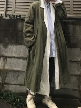 「u170」｜「アイテム（トレンチコート）」を使った、てぃーさん（メンズ・166cm）の秋コーディネート