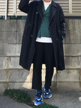 「ダブルジャケット」｜「アイテム（トレンチコート）」を使った、てぃーさん（メンズ・166cm）の秋コーディネート